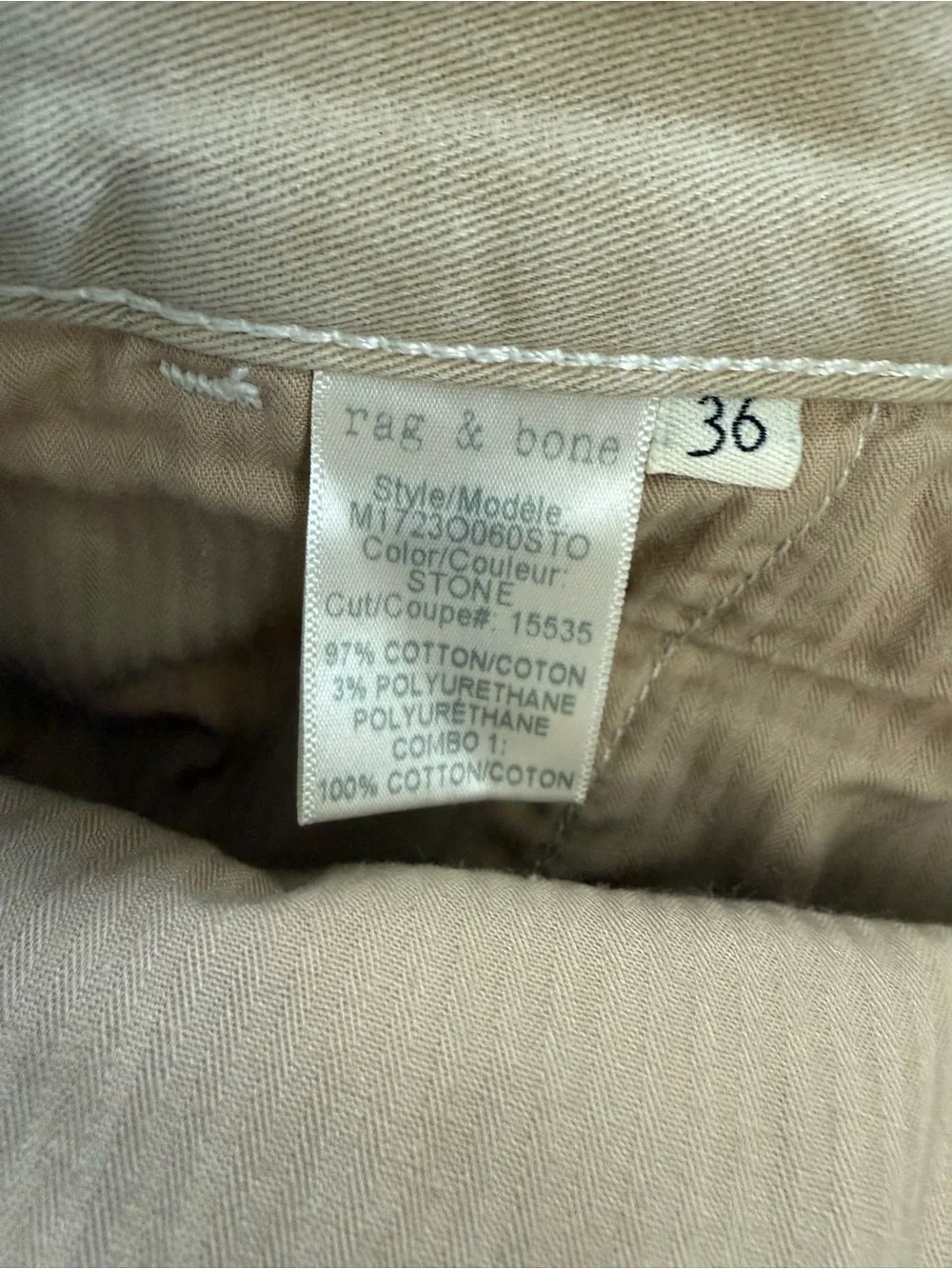 rag & bone Standard Issue Men’s Chinos in Stone - Size 36